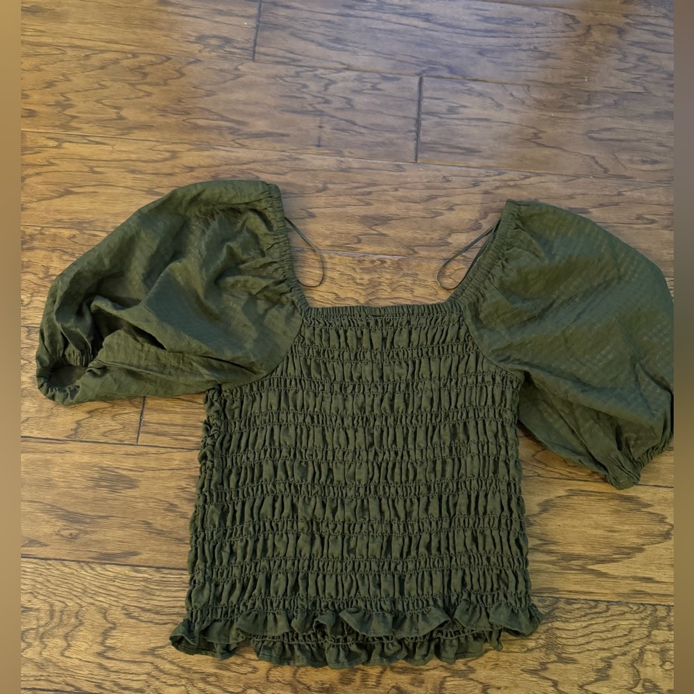 Old Navy Olive Green Smocked Blouse